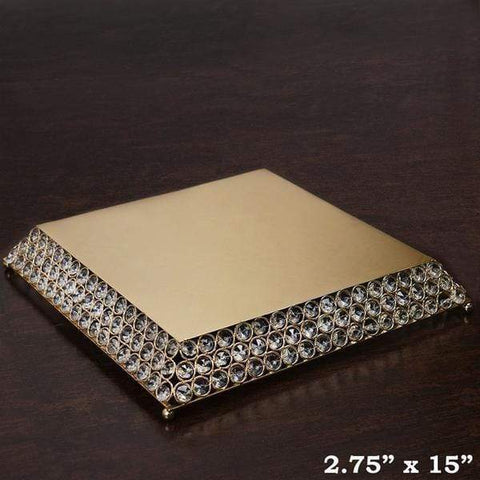 Gold 15" wide Crystal Beaded Square Metal Cake Stand