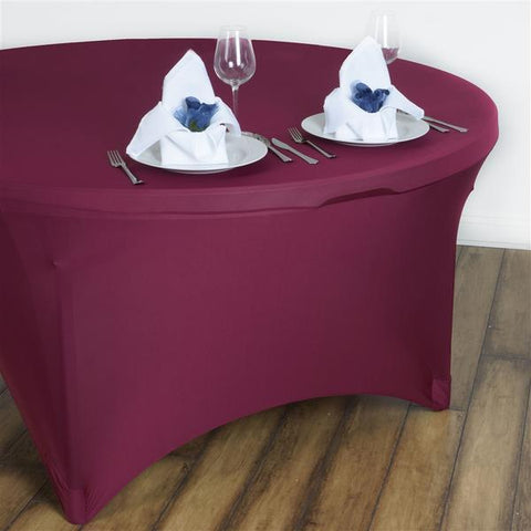 60 inch x 5 ft Burgundy Round Fitted Spandex Tablecloth