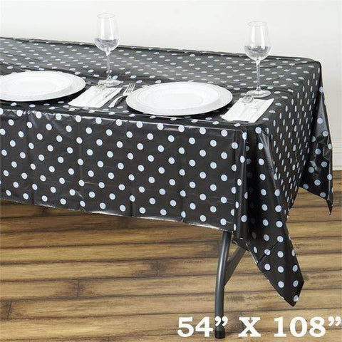 54x108 inch Black and Silver Polka Dots Disposable Plastic Table Cover 