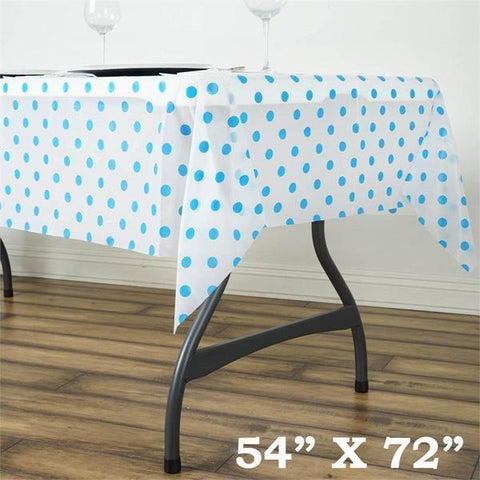54x72 inch Serenity Blue on White Polka Dots Disposable Plastic Table Cover