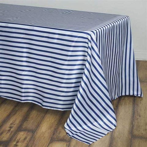 Navy Blue 90x132" Satin Stripes Rectangle Tablecloth