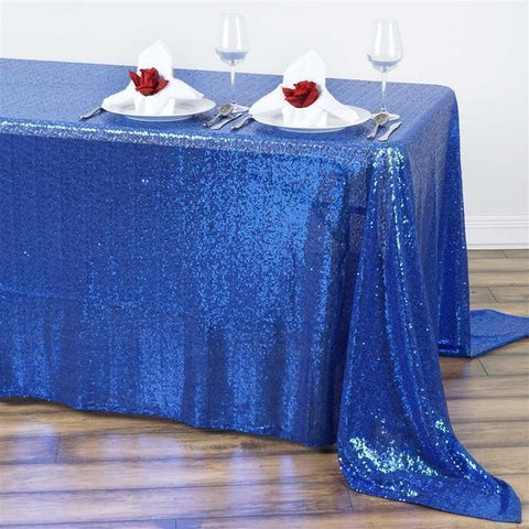 90" x 132" Royal Blue Sequin Rectangular Tablecloth
