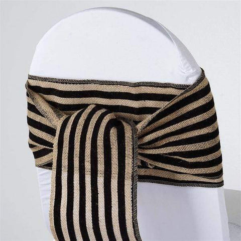 Black Stripes on Natural Burlap Chair Sashes