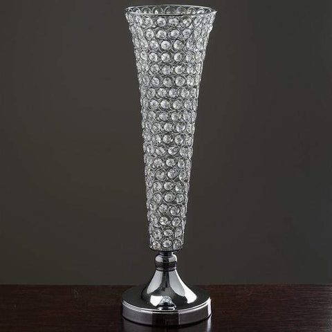 Silver 23" tall Faux Crystal Beaded Trumpet Vase