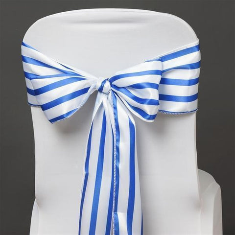  Royal Blue / White Satin Stripes Chair Sashes