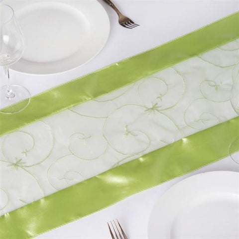 Apple Green Embroidered Organza Table Runner
