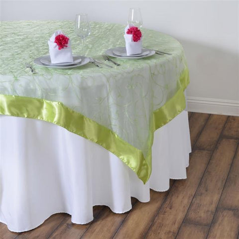 85 inch Apple Green Embroidered Organza Overlay