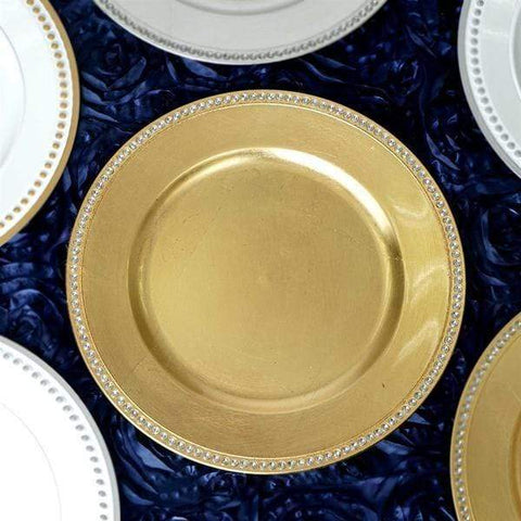 13" Gold Crystal Beaded Acrylic Charger Plates