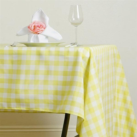 60x126" Yellow on White Gingham Checkered Polyester Tablecloth