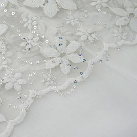 54 inch x 4 yards Sequins on White Embroidered Organza Fabric