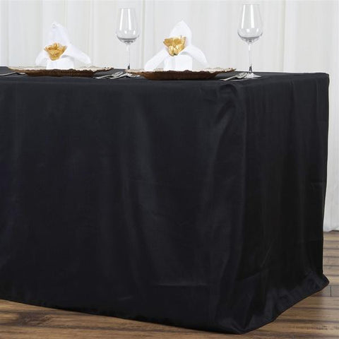 8 feet Black Fitted Polyester Tablecloth