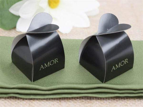 Black Amor Favor Boxes with Cute Heart Clasp