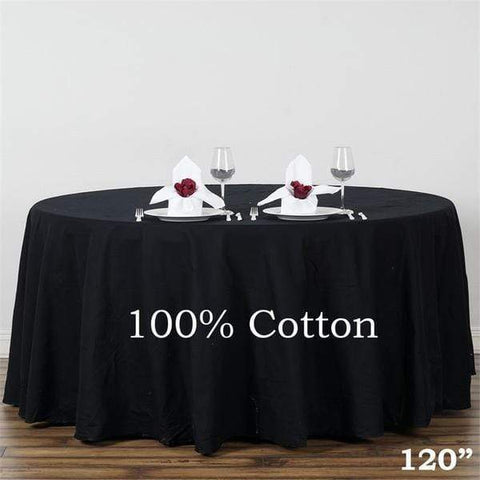 120" Black Cotton Round Tablecloth Wedding Linens High Quality