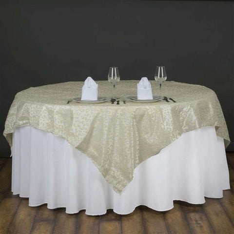 72 inch Square Ivory Leopard Table Overlay