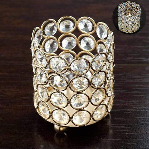 Gold 4" tall Tealight Votive Crystal Beaded Candle Holder