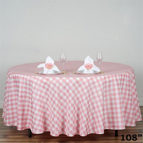 108 inches Round Gingham Checkered Polyester Tablecloths