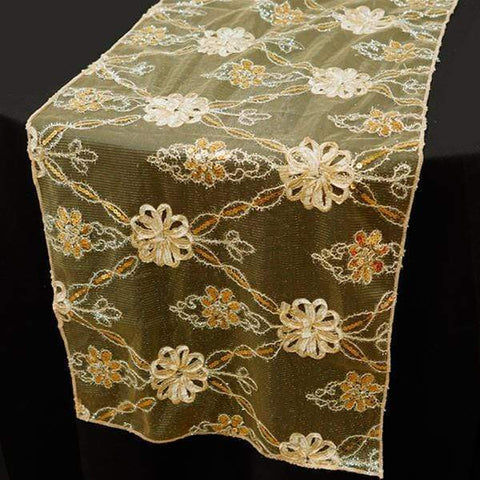 Gold Sequined Flowers on Lace Table Runner