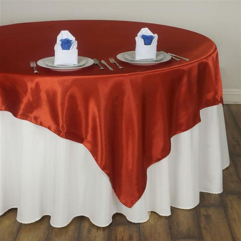 72 inch Square Satin Table Overlay - Burnt Orange