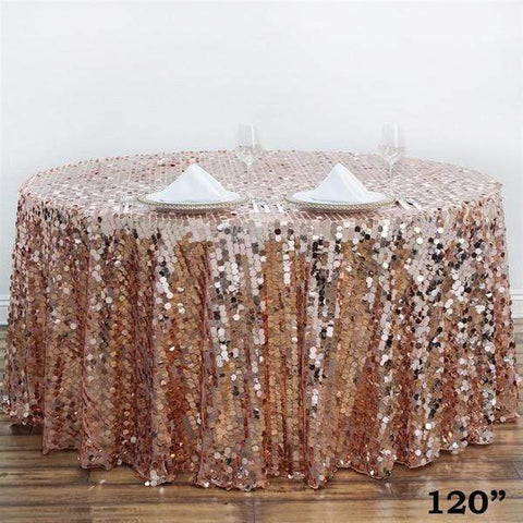 120" Blush Big Payette XL Sequin Round Tablecloth