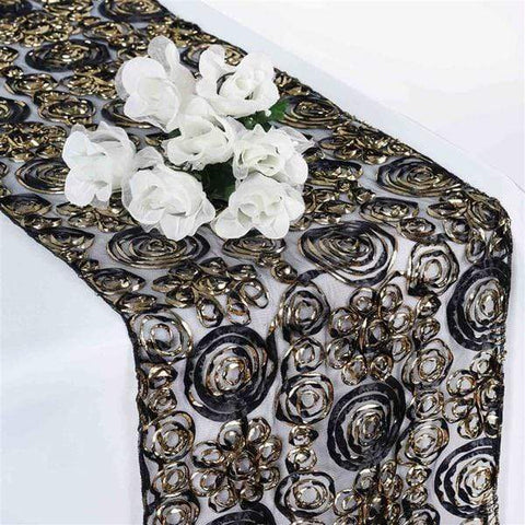 Gold Black Raised Roses Lace Table Runner