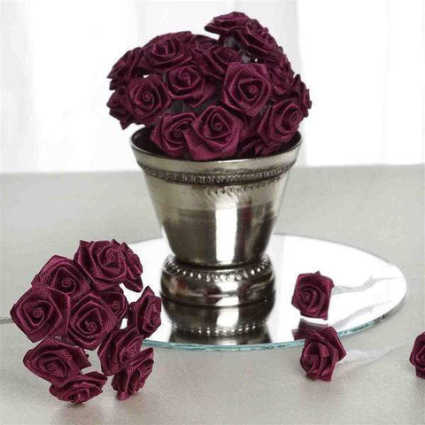 144 Burgundy Mini Ribbon Craft Roses