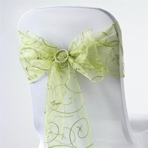 Sage Green Embroidered Organza Chair Sashes