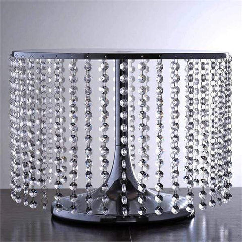 Silver 12" tall Crystal Pendants Metal Cake Stand