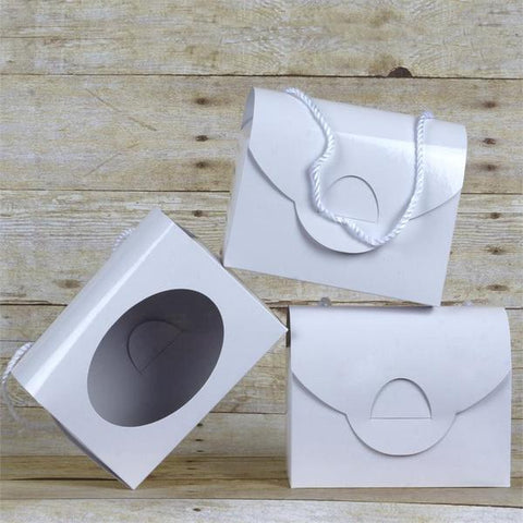 6x5x3" White Large Purse Wedding Cake Favor Boxes with Clear Window