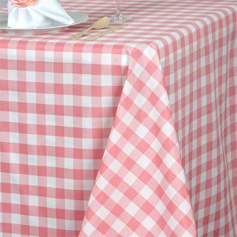 90x132 inch Rose Quartz Pink on White Gingham Checkered Polyester Tablecloth