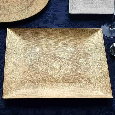 12" Gold Square Wooden Textured Charger Plates