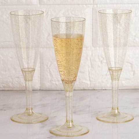 6 pcs 4 oz. Glittered Tall Disposable Champagne Flutes