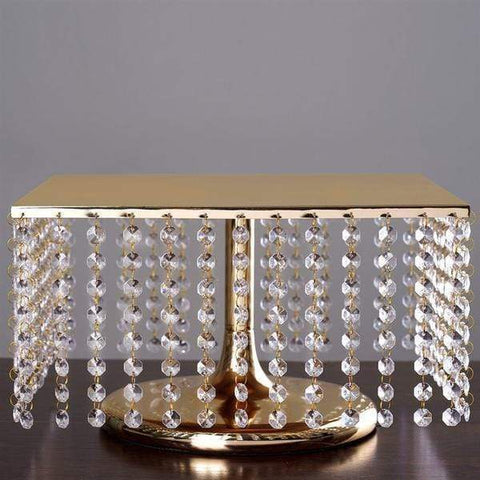 Gold 14" wide Crystal Pendants Square Metal Cake Stand