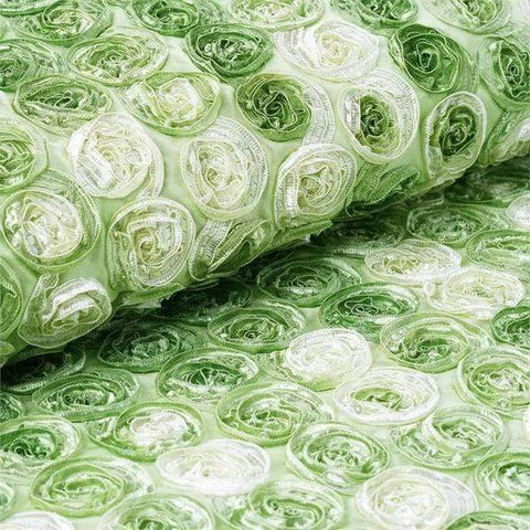 54" x 4 yards Apple Green Ombre Mini Ribbon Roses Fabric