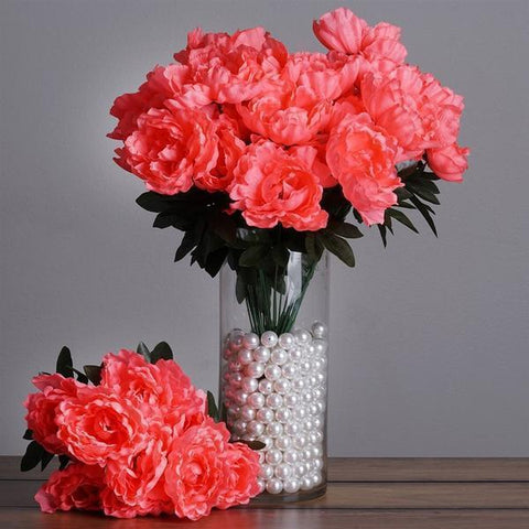 40 Coral Silk Peony Flowers
