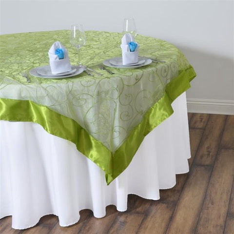 60 inch Sage Green Embroidered Organza Overlay