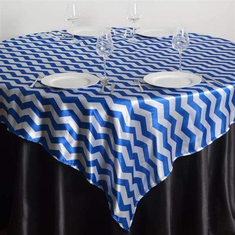 72 inch Royal Blue Chevron Satin Table Overlay