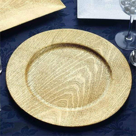 13" Gold Round Wooden Textured Charger Plates