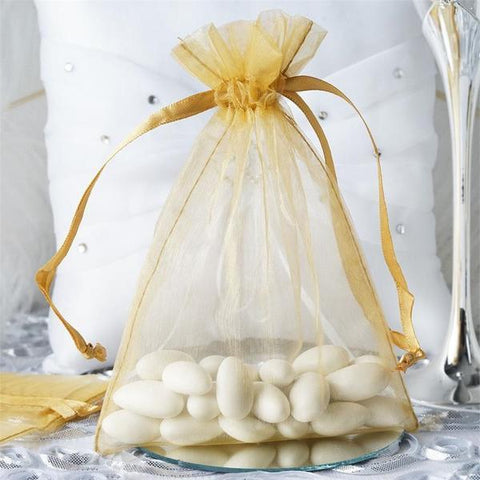 Gold 5x7" Sheer Organza Favor Bags with Pull String