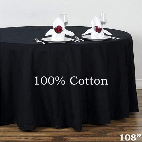 108" Black High Quality Cotton Round Tablecloth 