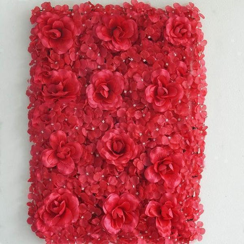 Red Silk Roses and Hydrangea Flowers Wall Backdrop Panels