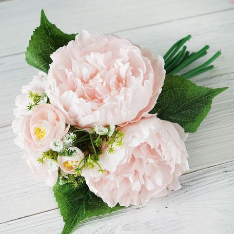 12" tall Silk Artificial Peony Flowers Bouquet