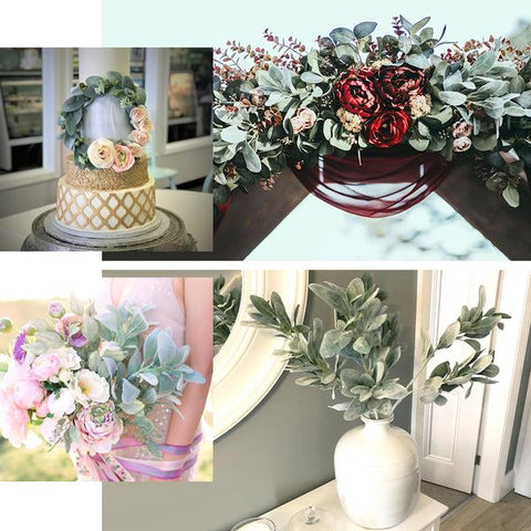 Artificial Flocked Lambs Ear Leaves Sprays Stems