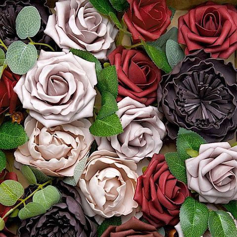 Box of Artificial Foam and Silk Flowers