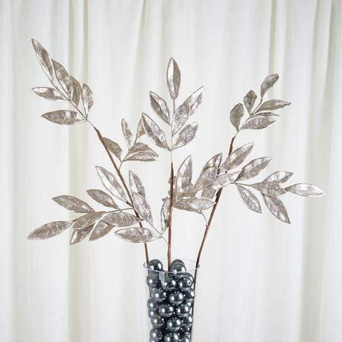 2 pcs 28" tall Glittered Leaves Sprays Stems