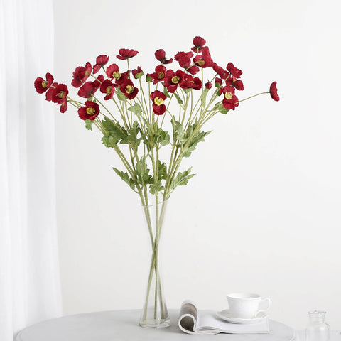 33 in Long Stem Silk Poppy Sprays Artificial Flower Bushes