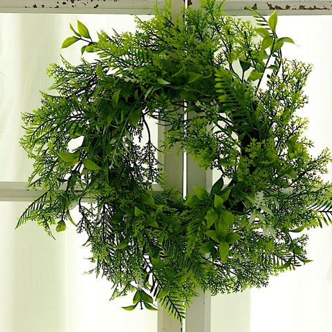 2 Green 12 in Artificial Leaves Wreath Candle Rings
