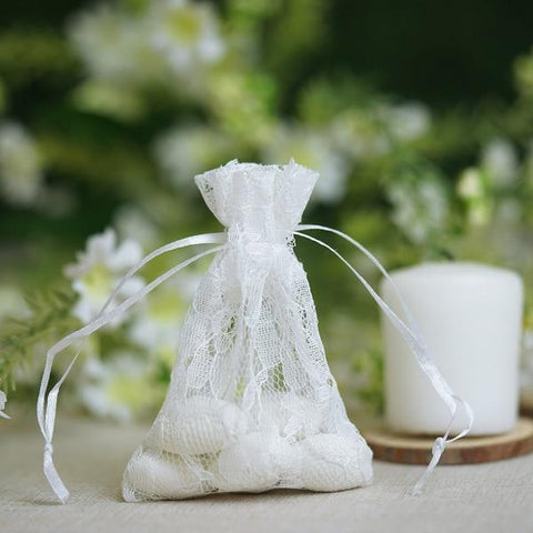 3x4" Floral Lace Favor Bags with Pull String