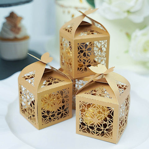25 Party Favor Gift Boxes with Laser Cut Lace Design and Butterfly Top
