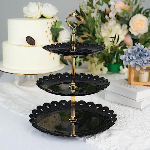 13 in tall 3 Tier Plastic Cupcake Holder Round Dessert Stand with Hearts Trim