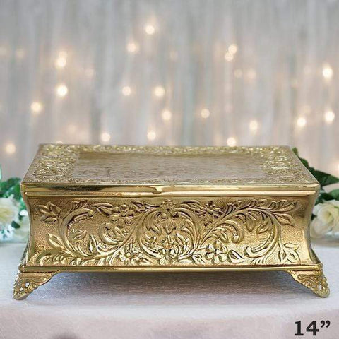 14" Gold Square Wedding Cake Stand Riser